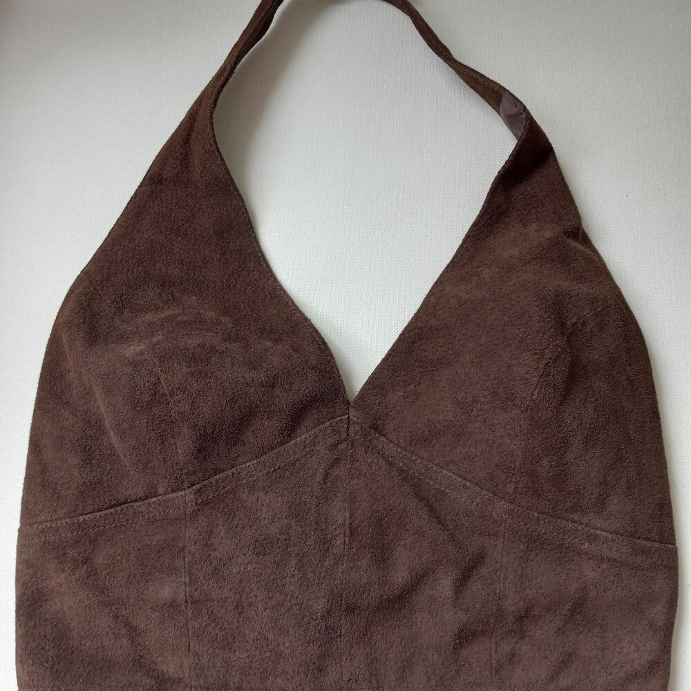 Wilsons Leather Suede Halter Top, in chocolate brown - Size L
